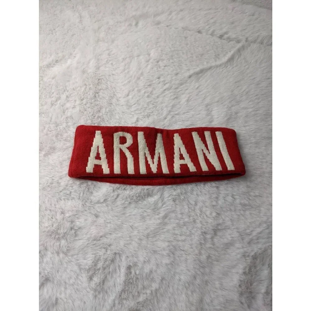 Vintage Armani Exchange Red‎ Off White Headband Winter Knitwear Ear Warmers